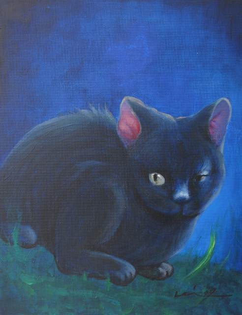 看板屋社長の絵画作品：闇夜の子猫