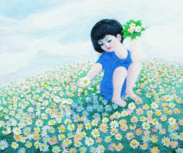 看板屋社長の絵画作品：野に咲く少女
